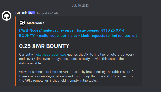 First MathNodes Monero Bounties