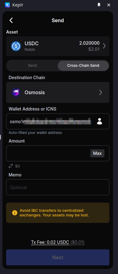 IBC USDC To Osmosis